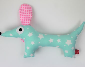 Rattle dog Waldi mint/pink