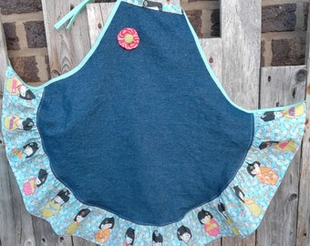 Children's cooking apron, children's apron, denim kitchen apron