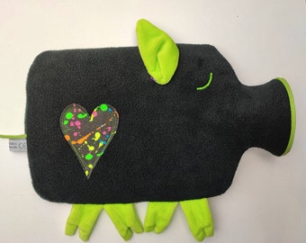 Hot water bottle hot Hans (incl. hot water bottle) - black/neon