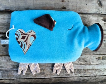 Hot water bottle hotter Hans (incl. hot water bottle) - turquoise/brown/beige