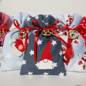 ADVENT CALENDAR to fill, Advent calendar made of fabric, bag in blue/red *with 24 wooden numbers