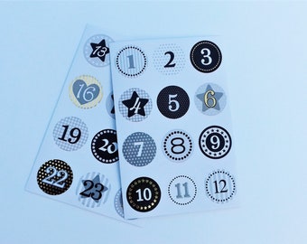 Adventskalender Zahlen 1 - 24, Aufkleber, Sticker