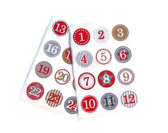 Adventskalender Zahlen 1 - 24, Aufkleber, Sticker