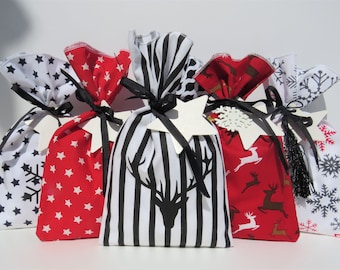 ADVENT CALENDAR to fill, Advent calendar made of fabric in red/black and white *24x bags/bags*