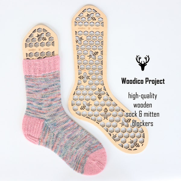 Bloqueadores de calcetines de madera (par) Panal - accesorios de tejer, regalo para tejedor, forma de calcetín de madera, calcetines de punto