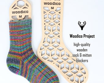 Bloqueurs de chaussettes en bois (paire) Hexagones - accessoires de tricot, cadeau pour tricoteuse, forme de chaussette en bois, chaussettes tricotées