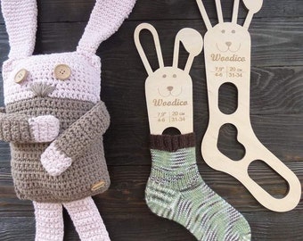 Bloqueurs de chaussettes pour bébé en bois (paire) Lapin - accessoires de tricot, cadeau pour tricoteuse, forme de chaussette en bois, chaussettes tricotées