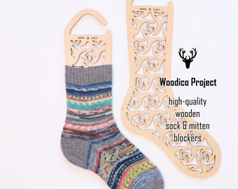 Bloqueurs de chaussettes en bois (paire) Tourbillons - accessoires de tricot, cadeau pour tricoteuse, forme de chaussette en bois, chaussettes tricotées