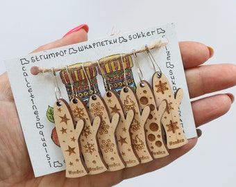 Mini mitten blocker stitch markers - set van 7, houten steekmarkeerders voor breien, handgemaakte steekmarkeerders, breiaccessoires