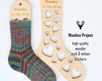 Houten sokblokkers (paar) Harten - breiaccessoires, cadeau voor breier, houten sokvorm, gebreide sokken