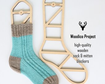 Bloqueurs de chaussettes en bois (paire) Zen - accessoires de tricot, cadeau pour tricoteuse, forme de chaussette en bois, chaussettes tricotées