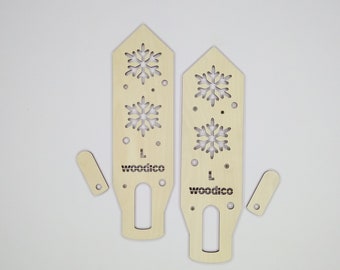 Bloqueurs de mitaines en bois (paire) Flocons de neige nordiques - outil de tricot, séchoir à mitaines, mitaines tricotées, séchoir à gants, gants tricotés