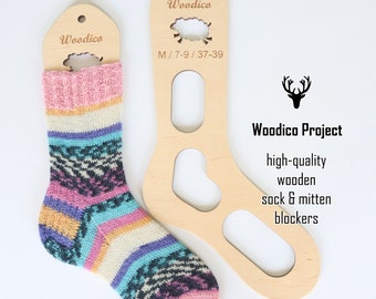 Bloqueurs de chaussettes en bois (paire) Moutons - accessoires de tricot, cadeau pour tricoteuse, forme de chaussette en bois, chaussettes tricotées