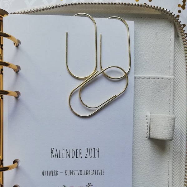 3 Paperclip,Klammer, Büroklammer, gold, Planerschmuck