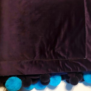 velvet bedspread purple room bedroom pompoms
