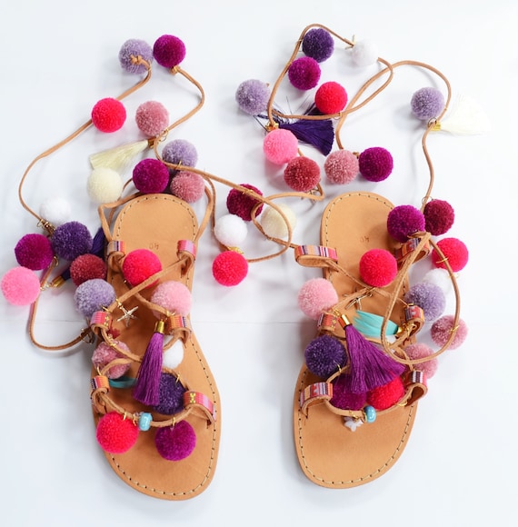 Lavender Pom Pom Thong Sandals