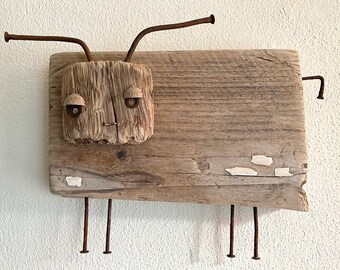 Schaf aus Treibholz, Kunst aus Treibholz, Skulptur aus Treibholz, Treibholzschaf, Geschenk aus Treibholz