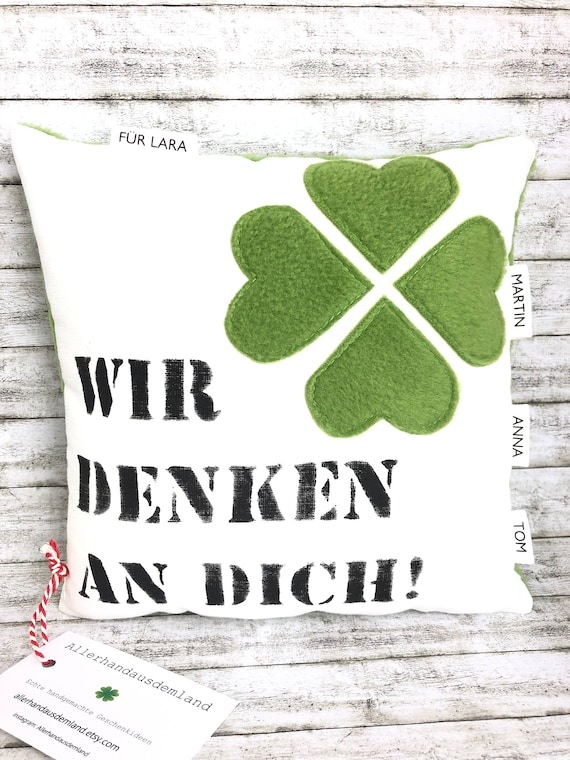 Kissen Wir Denken An Dich Trostkissen Motivation Zur Genesung Gute Besserung Karte Glück Wünschen Kleeblatt Glücksbringer Kissen Mit Namen