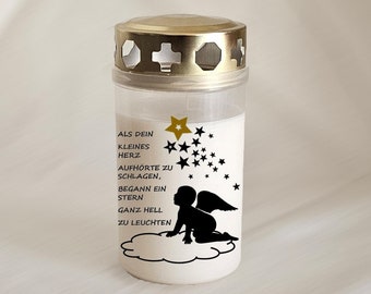 Grave candle with text - star child #1 white - mourning - grave decorations - grave light with text - star children - beautification of the resting place