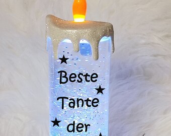 LED Kerze - Glitterkerze mit Farbwechsel - Weihnachten - Beste Tante - Geschenk