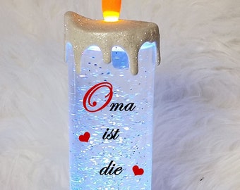 LED Kerze - Glitterkerze mit Farbwechsel - Weihnachten - Oma ist die Beste