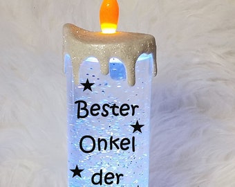 LED Kerze - Glitterkerze mit Farbwechsel - Weihnachten - Bester Onkel - Geschenk