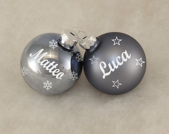 Christmas ball with desired name - silver blue - Christmas decorations