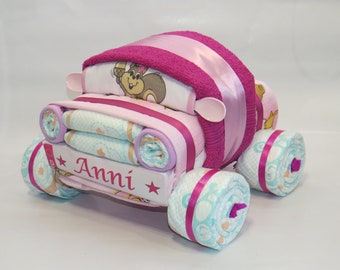 Diaper cake - Small diaper car in pink