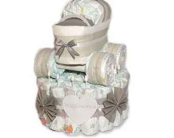 Torta Nappy-nappy cake con passeggino-passeggino pannolino-grigio