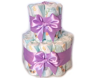 Le gâteau à couches classique | Cadeau pour la naissance | Cadeau de couche pour les filles | lilas