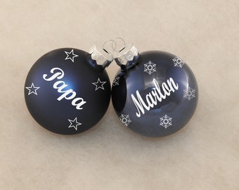 Boule de Noël avec le nom désiré - bleu - Décorations de Noël