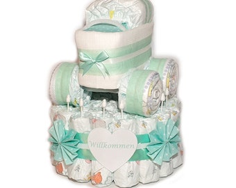 Torta Nappy-nappy cake con passeggino-passeggino-menta