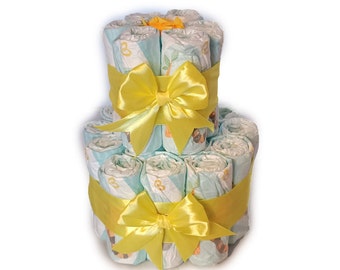 Le gâteau à couches classique | Cadeau pour la naissance | Cadeau de couche pour garçon ou fille | jaune