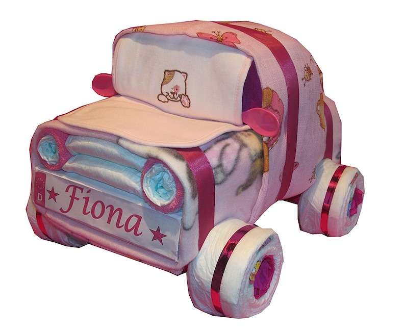 Sweet car made of diapers in pink diaper car image 1