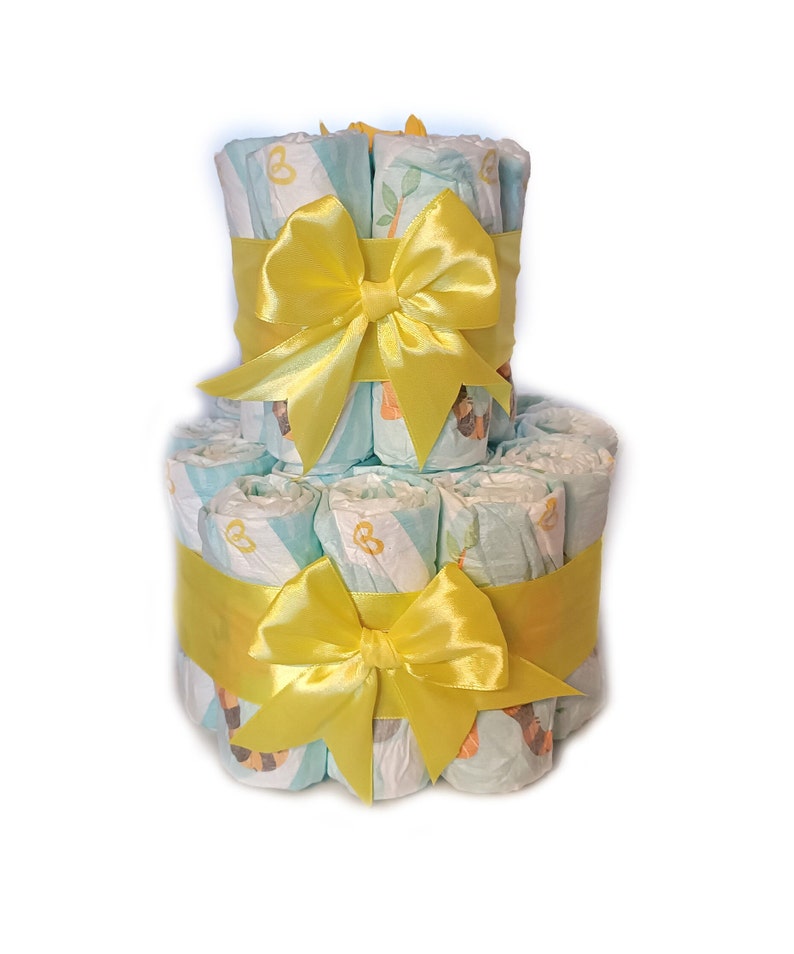 Le gâteau à couches classique Cadeau pour la naissance Cadeau de couche pour garçon ou fille jaune image 3