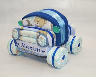 Diaper cake - Small diaper car in blue