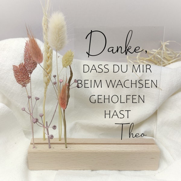 Dankeschön Geschenk Hebamme, Tagesmutter, Erzieherin / Acrylglas-Schild inkl. Halter aus Holz/ personalisierbar