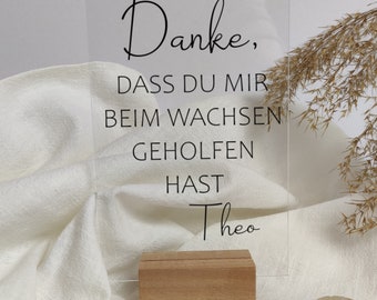 Geschenk Hebamme / Dankeschön für Tagesmutter, Erzieherin / Acrylglas-Schild inkl. Halter aus Holz