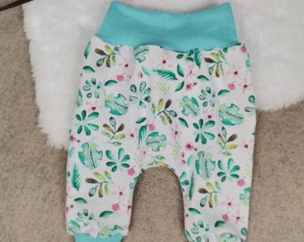 Pump Pants Flowers Baby Pants Flower Gr.50-92 Pants Girl Boy Jersey Cotton Fabric Pink Turquoise