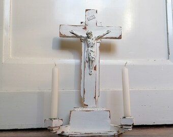 beautiful shrine wooden cross shabby chic candlestick