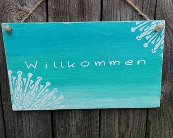 Wooden sign welcome mandala