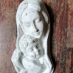 Madonna Shabby Chic Muurschildering Buste Gips Moeder met Kind