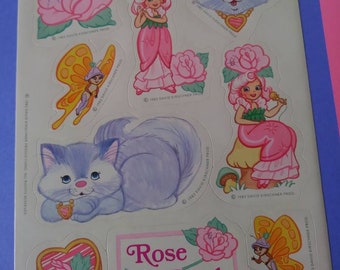 VTG 80s 1983 ROSE PETAL PLACE Cartoon Cat Hallmark Sticker Sheet~David Kirschner