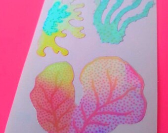 Extremely Rare Pearly Coral Vintage Stickers - 90's Grossman, Island, Opal Sea, Iridescent Coral Reef, Journal Art
