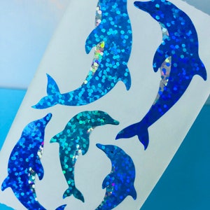 Vintage Prismatic Dolphins Sticker Strip- 80s Rare Hambly, Propoise, Aquatic Mammals, Marine Life, Sparkle Fins