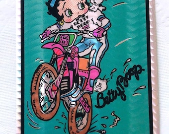 Rare Sparkly Prism 1988 Betty Boop Wheelie Vintage Vending Decal Sticker - Collectible Kings Features Syndicate, Pin-Up, Cartoon Ride, Puppy