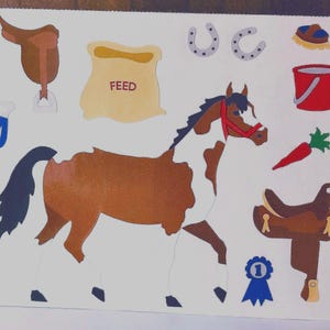 Vintage Horse Tack Stickers- Rare 90&#39;s Mrs Grossman Stallion Feed Bag Leather Saddle Carrot  Blue RibbonHorse Shoe & Brush