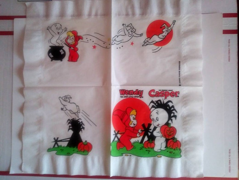 Set of 2 Vintage Casper the Friendly Ghost /& Wendy the Good Witch Paper Luncheon Napkins Harvest Moon For Decoupage Scrapbook