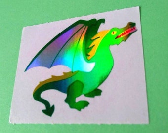 Extremely Rare Mylar Dragon Vintage Sticker Mod - 90's Mrs Grossman's Iridescent Dragons, Fire, Reflective Wing Mythical Creature Medieval