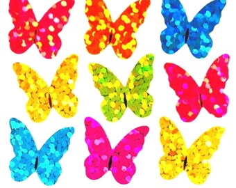Micro Glitter Butterflies Sticker Mod - Vintage 80's Prism Butterfly, Sparkle Pink Flutter, Lime, Purple, Orange, Blue Flight